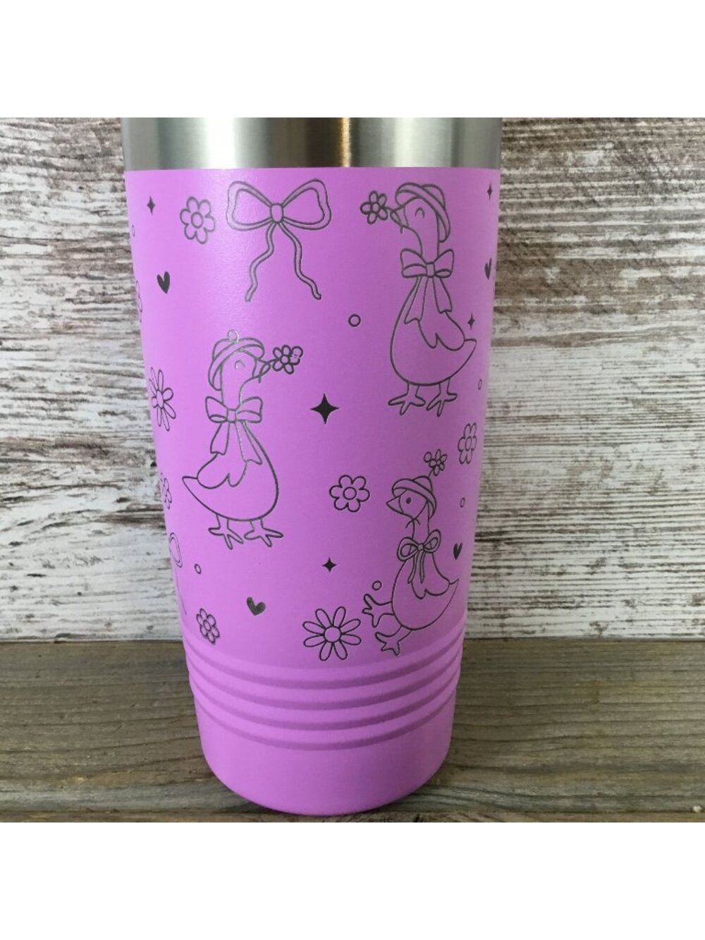 Coquette Silly Geese Engraved 20oz Tumbler – Pink Cup with Hats, Hearts, Stars &
